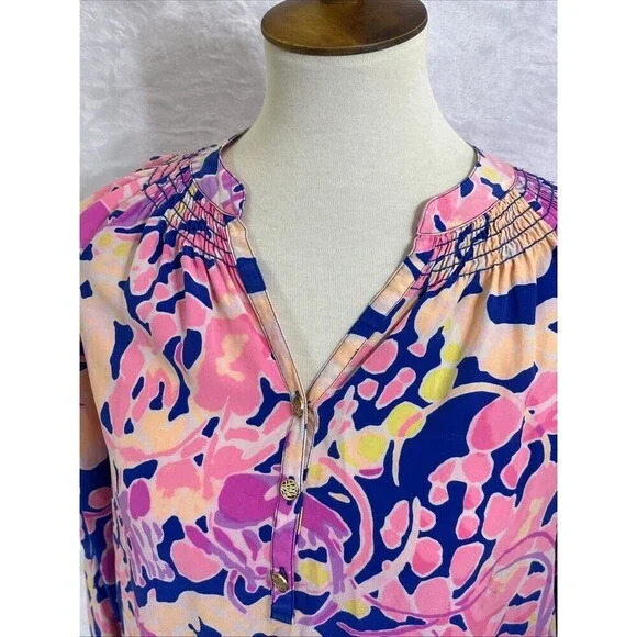 Lilly Pulitzer Silk Blouse Multicolor Oversized Size XXS -S (Read Measurements) - Picture 2 of 9